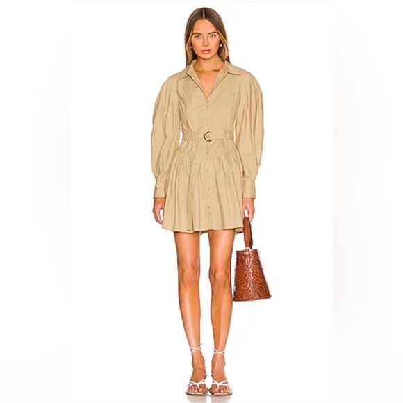 Ulla Johnson Button Front Vivienne Poplin Shirt Dress Khaki Women's Size 10 - Picture 1 of 8
